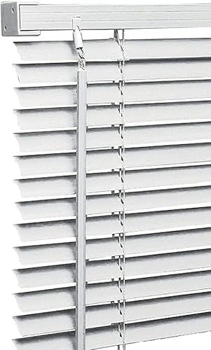 Ruby Deals PVC Venetian Blind Blinds Window 25mm Thin Slats Kitchen Windows Blinds Treatments Easy Fit Curtains Trimmable Blind Metal Headrail & Fittings Home Office (White, 225W x 213H cm)