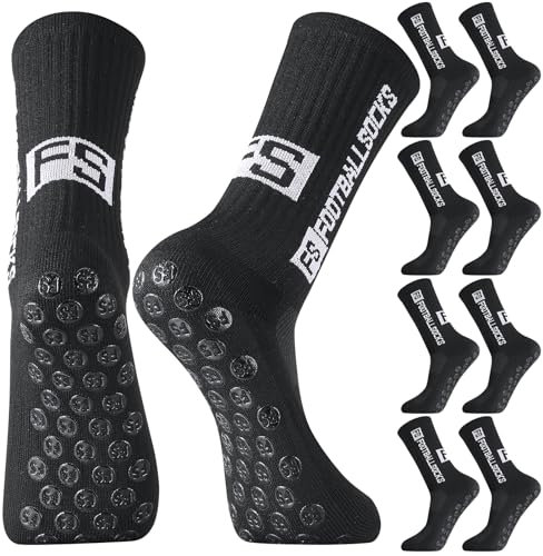 4 Paare Fußball Socken Jungen 31-34 Fußballsocken Kinder Fussball Socken Anti Rutsch Grip Football Socks Rutschfeste Sportsocken Fußball Stutzen für Kinder Basketball Laufen Rugby (schwarz)
