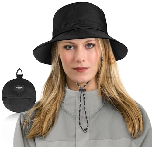 beifon Sonnenhut Damen UV-Schutz, Regenhut Damen Wasserdicht Schnelltrocknend, Fischerhut Herren Damen Faltbar Tragbar Anglerhut, Bucket Hat Sommerhut (DE/NL/SE/PL, Numerisch, 53, 59, 1 Schwarz C)
