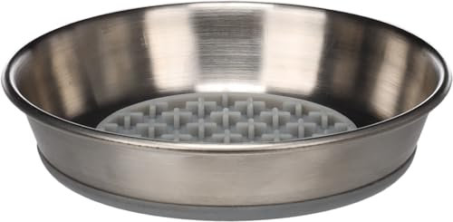Flamingo Gamelle Ronde Laos INOX pour Chat – 250 ML – Base Antidérapante & Fond Anti-Glouton – Argent – Facile à Nettoyer