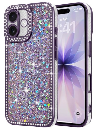 Lafunda for iPhone 17 Glitter Case, Luxury Bling Sparkly Shiny Case With Crystal Diamond for Women Gilrs Camera Protection Soft TPU Shockproof Phone Cover for iPhone 17 6.3, Purple