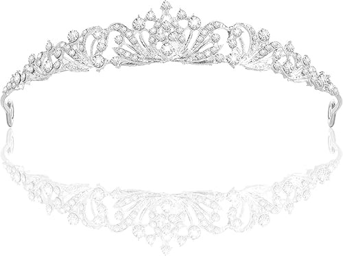 Sikweny Königin Krone Hochzeit Tiara, Prinzessin Krone Silber Diadem, Silberne Strasskrone für Damen, Strass Perle Glitzer Sparkly Fancy Silber Metall Braut Hochzeit Kopfbedeckungen für Mädchen