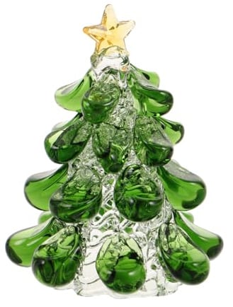 GLEAVI Mini Kristall Weihnachtsbaum Figurine mit Sternspitze Grüne Glas Baum Skulptur Kunstvoller Keramik-Effekt Akzent Kleine Tischdekoration für Weihnachten Festliches Xmas Sammlerstück