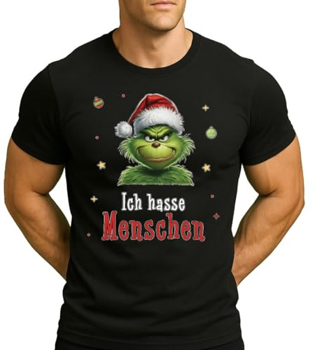 Grinch Ich Hasse Menschen | Weihnachten Christmas X-Mas Herren T-Shirt, Schwarz, 3XL