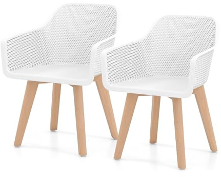 GIANTEX Esszimmerstühle 2er Set mit Armlehnen und Holzbeinen | Küchenstühle mit belüfteter, gebogener Rückenlehne, bis 150 kg belastbar, Esszimmer-Sessel für Küche und Esszimmer