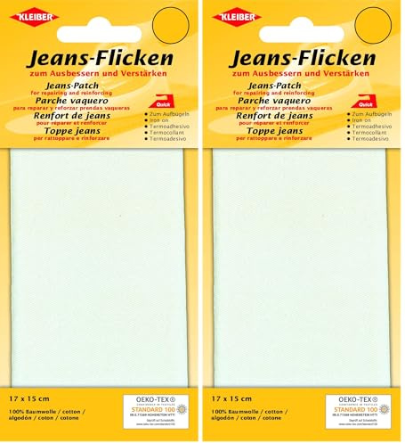 Kleiber 17 x 15 cm Denim Jeans Repair Patch, White (Pack of 2)