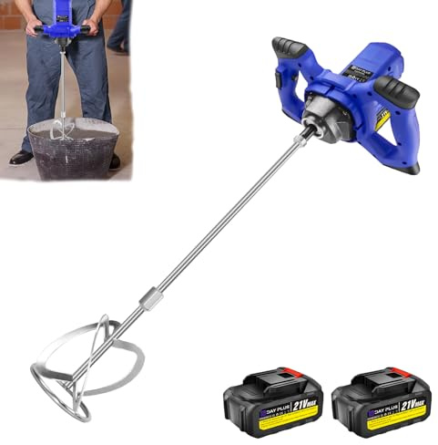 Agitatore a batteria, agitatore per malta, 21 V, con 2 batterie, 6 velocità, attacco M14, agitatore elettrico, miscelatore per calcestruzzo, miscelatore per colore, gesso, cemento, malta