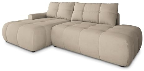 Masseno Ecksofa FLUMA CL L-S mit Schlaffunktion L-Form, Modern Sofa mit Bettkasten, Wohnzimmersofa, Couch, Soffa, Bettsofa, Couchgarnitur - Beige, Castel 15