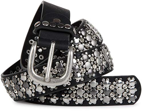 styleBREAKER edler Nietengürtel im Vintage Design, Nieten und Strass, kürzbar, Damen 03010052, Farbe:Schwarz, Größe:95cm