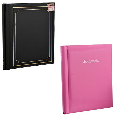 Arpan 2 Pack of Photo Albums Self Adhesive Large Picture Book Modern Style Wiro Binder In Black/Blue/Red/Vintage Birds/Butterfly (Pink/Black)
