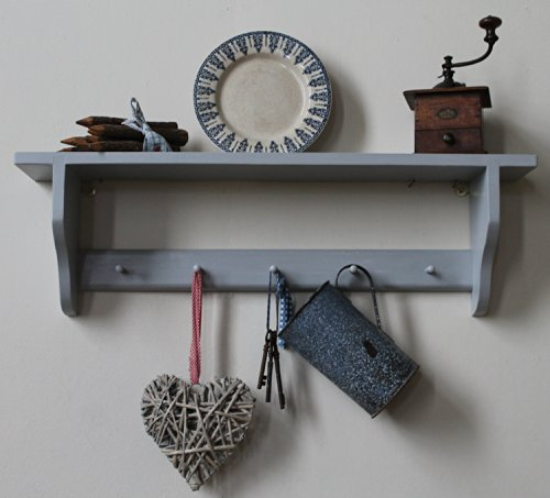 Grey Rustic Wooden Wall Shelf Organiser for Home Living Room Vintage Style Wall-Mounted Peg Rail with Shelves for Kitchen Decor Shaker Pegs Rail For Cups