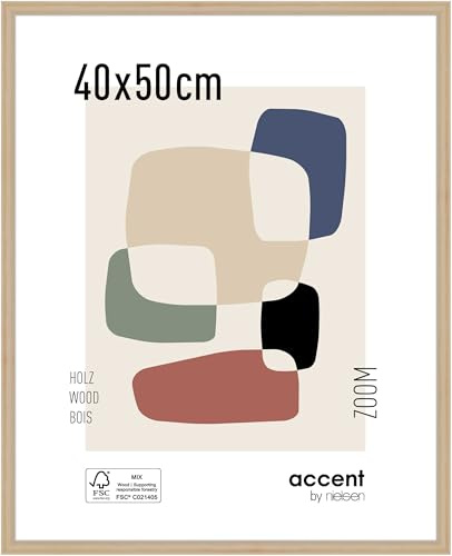 accent by nielsen Holz Bilderrahmen Zoom, 40 x 50 cm, Hellbraun | Holz Posterrahmen im Hoch- & Querformat zum Aufhängen Hellbraun matt Echtglas