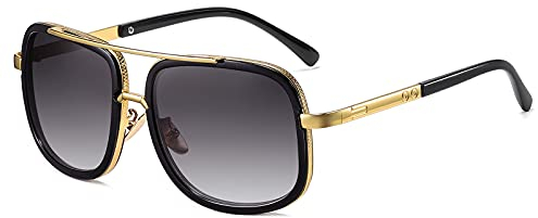 SHEEN KELLY Große Retro Sonnenbrillen Marken Metall Rahmen Pilot Platz Spiegel Brillen herren damen Gold/Silber, Grau, Einheitsgröße