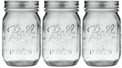 Ball Glass Mason Jar, Regular Mouth, Pint Size, 16 OZ (Pack of 3)