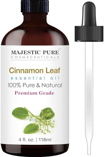MAJESTIC PURE Cinnamon Essential Oil | 100% reines und natürliches Zimtöl | Ätherische Öle in Premiumqualität für Haarpflege, Raumdiffusoren, Haut, Aromatherapie, Massage und Luftbefeuchter | 4 Fl Oz