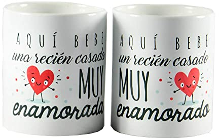 Calledelregalo Regalo para una Pareja de recién Casados: Pack de Tazas 'Aquí Bebe un recién Casado Muy Enamorado' y 'Aquí Bebe una recién Casada Muy Enamorada'