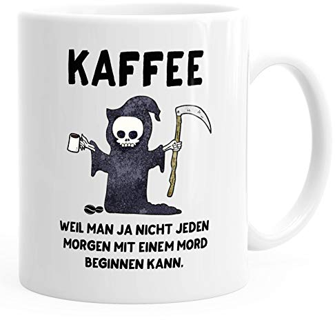MoonWorks® Kaffee-Tasse Kaffee weil man ja nicht jeden Morgen mit einem Mord anfangen kann Spruch Papa weiß unisize