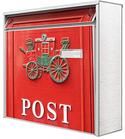 banjado® Burg-Wächter® Briefkasten mit Motiv Nostalgie Post/Briefkasten ohne Zeitungsfach 32x36x10 cm groß/Briefkasten mit Namensschild A4 Einwurf inkl. Montagematerial & 2 Schlüsseln