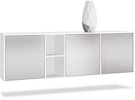 Vladon Kommode Cuba, Made in Germany, Weiß matt/Hellgrau seidenmatt - Modernes Sideboard für Ihr Wohnbereich - (BxHxT) 182x53x35 cm