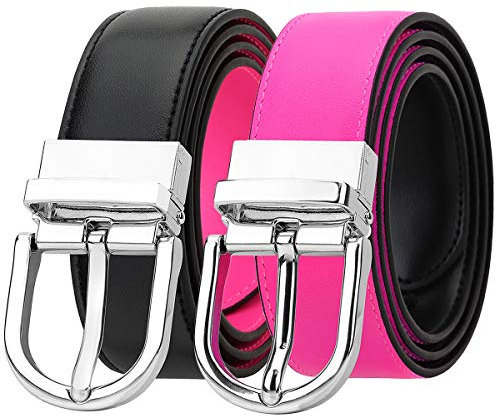 Falari Damen Wendegürtel, echtes Leder, modischer Gürtel, mit einer Dornschließe - Pink - L (Taille 26-38)
