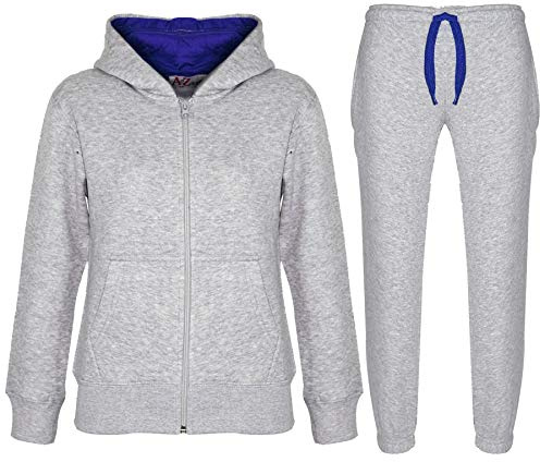 A2Z 4 Kids Plain Tracksuit Contrast Fleece Hoodie with Joggers Jogging Sweatpants Pants Sports Activewear Outfit Set For Childrens Girls Boys Age 2-13 Years