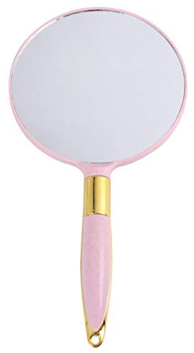Minkissy Miroir à main rond avec poignée vintage pour maquillage Rose