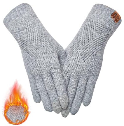 REACH STAR Winter Gloves for Women,Winter Clothing for Women 3-Finger Touch Screen Elastic Lining Knit Gloves, Warm Gloves Cold Weather,Running,Driving,hiking,Christmas Gifts (light gray)