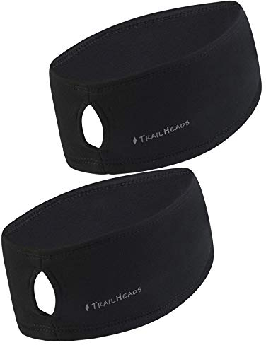 TrailHeads Haarband Damen mit Pferdeschwanz-Öffnung - Feuchtigkeitstransportierendes Stirnband Da-Men - Power-Lauf Schweißband Schwarz - Schwarz (2 Stück)