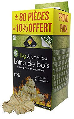 Cheminett 15748-6 Lana de Madera ecológica de Encendido rápido, De Larga duración y Gran Poder calorífico para chimeneas, Estufas, Hornos de leña, Beis, 1 KG