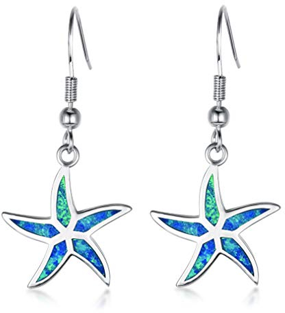 YAZILIND 925 Sterling Silber Seestern Opal Baumel Ohrringe Schmuck für Frauen Damen Blau