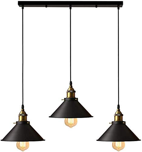 iDEGU Industrial Pendant Lamp Shapes, 3 in 1 Vintage Edison Style Metal Pendant Light Shades for E27 Ceiling Lights for Kitchen Bar Loft - Ø22cm, 3-Light, Black