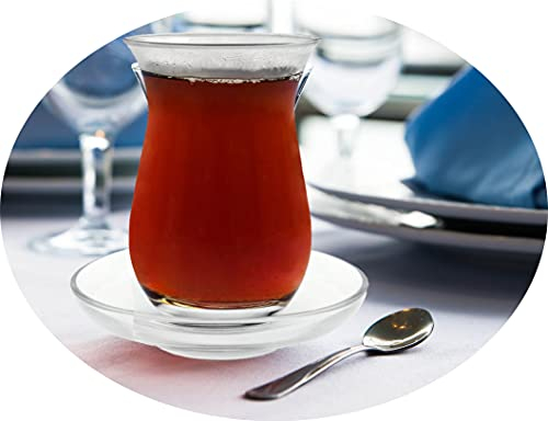 Topkapi Lot de 18 Tasses à thé Turc Galata Sultan, 6 Verres à thé, 6 sous-Verres, 6 cuillères à café, Ensemble Complet
