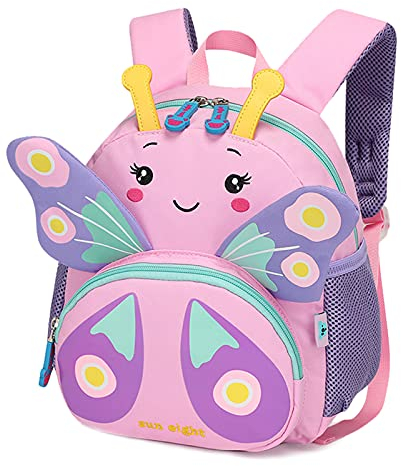 Bluesaly Kinderrucksack Mädchen Kindergarten Rucksack Kinder Wasserdicht Schulrucksäcke Atmungsaktiv für Vorschule Tagesrucksack Karikatur Tier Wandern Reise Tasche (Schmetterling)