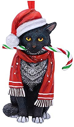 Nemesis Now Candy Cane Cat Hanging Ornament (LP) 9cm, Red, Christmas