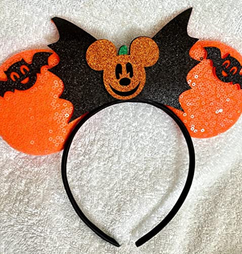 Minnie Mouse Mickey Black Sequenz Glitter Kürbis Orange Ohren Stirnband Halloween für Kinder und Erwachsene