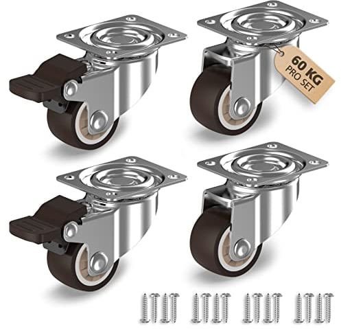 RAVN HAMAN 4er Set Möbelrollen 25 mm - - Lenkrollen mit Bremse bis 15 kg pro Rad - - Kleine Gummirollen für Innen - - Leise abrollend & bodenschonend - - Transportrollen für viele Bodenarten