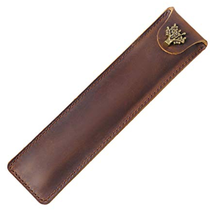 TOYANDONA Fountain Pen Holder Genuine Leather Pen Case Holder Handmade Fountain Pen Pouch Sleeve Case Holder Pencil Pouch Sleeve Cover for Single Pen Office Accessories (Brown) Desk Pen Holder