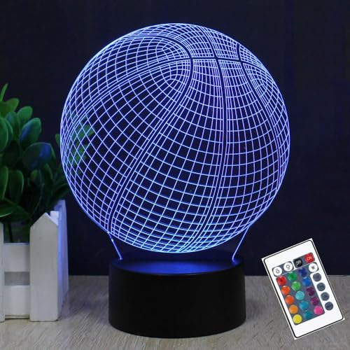 PONLCY 3D Illusion Lampe Basketball Led Nachtlicht, 16 Farben Fernbedienung USB Schreibtischlampen, Schlafzimmer Dekoration Tischlampe für Kinder Weihnachten Geburtstag Geschenke