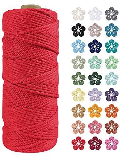 LEREATI Makramee Garn 2mm x 100m Rot Baumwollkordel Natur Baumwollseil Farbig Baumwollgarn, Macrame Cord 2mm für DIY Geflochten, Makramee Deko, Hängepflanze, Wandbehang, Vorhang