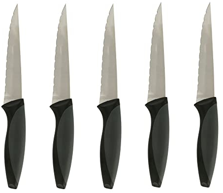 PRADEL HERITAGE, couteau à steak, set de couteaux de cuisine, lot de 6 couteaux steak, inox et manches conforts pour une découpe plus simple 533701, Gris