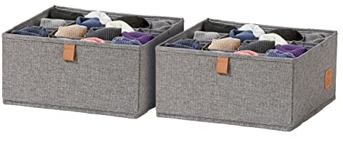 LOVE IT STORE IT Premium Schubladen Ordnungssystem 2-teilig - Kleiderschrank Organizer aus Leinen - Verstärkt - 16 Fächer für Socken, Unterwäsche - Grau - 30x30x15 cm