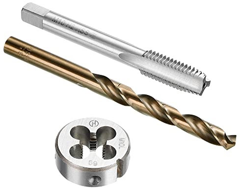 sourcing map Tap and Die and Drill Bit Set, M10 x 1.5 Left Hand Thread Milling Tap and Round Die, 8.5mm Cobalt High Speed Steel Twist Drill Bit