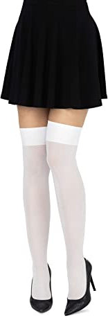 looksy Calzini sopra il ginocchio da donna alti al ginocchio lunghi tinta unita per ragazze scuola cosplay uniforme calze 60 den, Bianco, Taglia unica