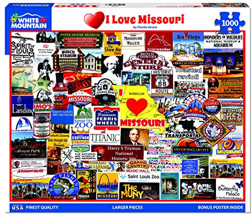 White Mountain Puzzle mit 1000 Teilen Show Me State, I Love Missouri | Große Teile, Geschenk für Erwachsene und Familie, 61 x 76,2 cm, Collage
