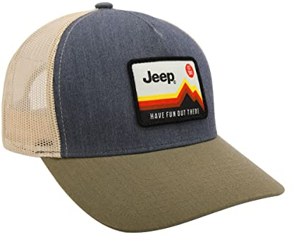 Jeep Have Fun Out There Trucker Snapback Patch Hat Grau/Armeegrün/Creme, Grau/Grün/Creme, Einheitsgröße