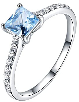 Homxi Ring Silber Damen 925,Ringe Verlobungsring 4 Zinken mit Zirkonia Quadrat Ring Damen Verlobung Hellblau Silber