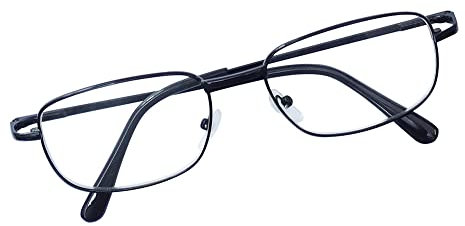 Lesebrille Herren Damen Schwarz +1.0 Rechteckig Metall Rahmen Klar Linse + Brillenband