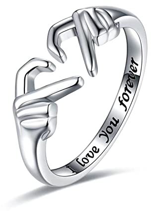 VALINK Romantische Hand-Finger-Herz-Ringe I Love You-Forever, geschnitzter Schriftzug, weiblich, Herren, stilvoller Schmuck, Geschenk, Silber