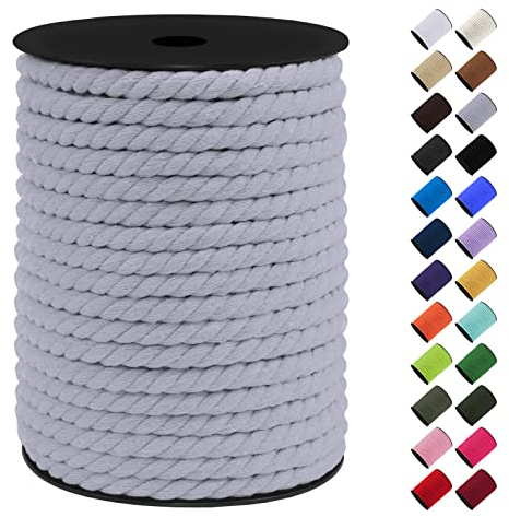 LEREATI Corde Macramé 8mm, 40m Fil Macramé Ficelle Corde Cordon Coton Naturelle, Grosse Corde Douce pour DIY, Porte Plante Mural, Jardin Décoration, Artisanat (Gris Clair)