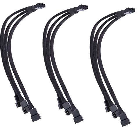ThtRht 3 Pack Fan Splitter 4 Pin Cable 3 Way Adapter PWM 1 to 3 Extender Hub Extension Braided CPU Connector Converter Cord Lines Computer Sleeved Wire Cooling Matherboard Desktop Accessory